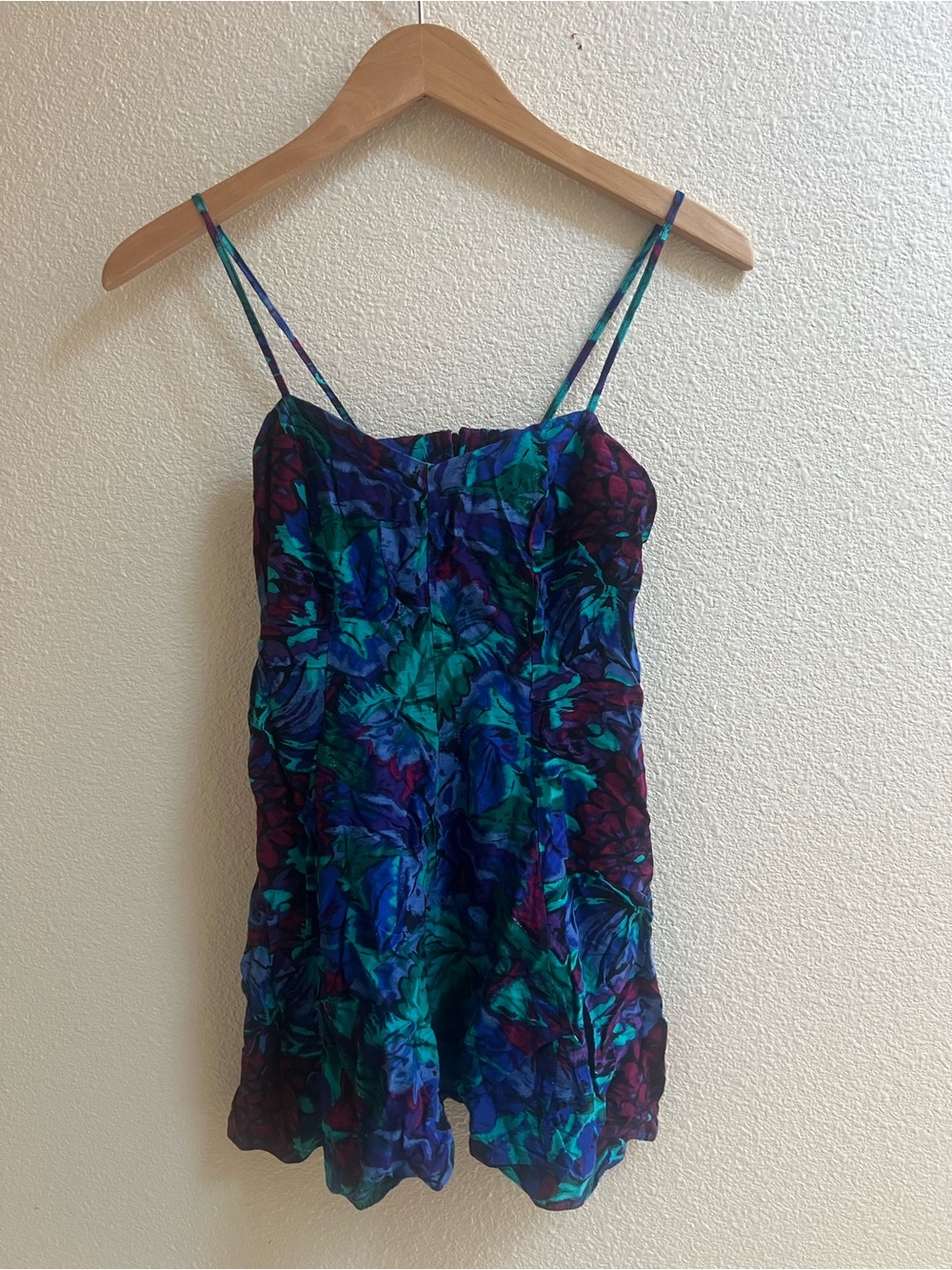 Women’s Spaghetti Strap Floral Cami Top - Blue Green Purple